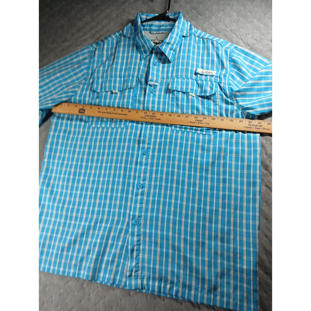 Habit Mens XL Fishing Shirt Blue Plaid Short Sleeve UPF 40+ Ventilated Mesh Back - Picture 4 of 9
